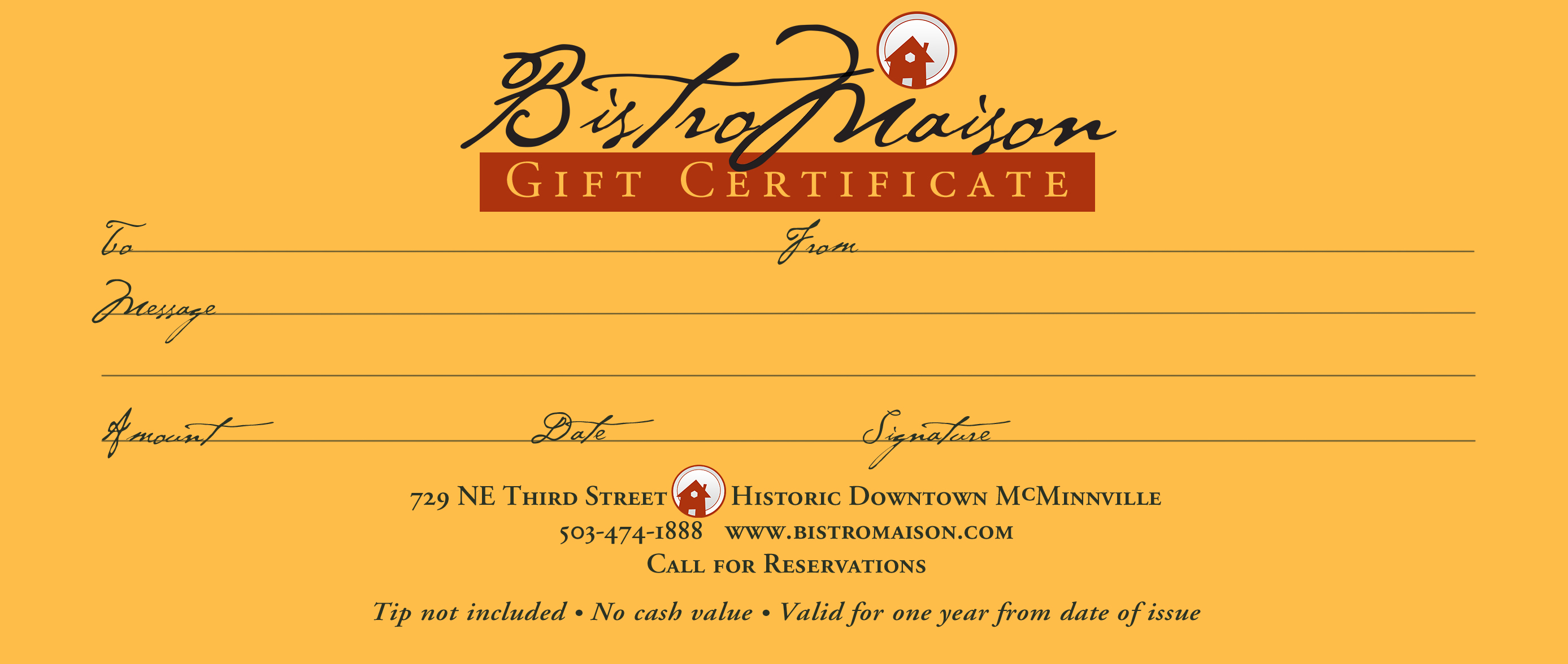 Bistro Maison Gift Certificates